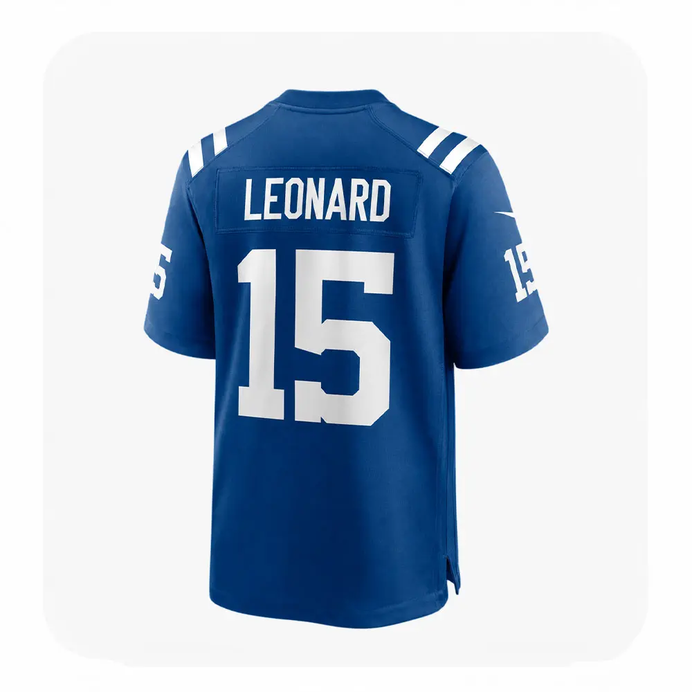 Back View Riley Leonard Indianapolis Colts Royal Game Jersey Back View Riley Leonard Indianapolis Colts Royal Game Jersey