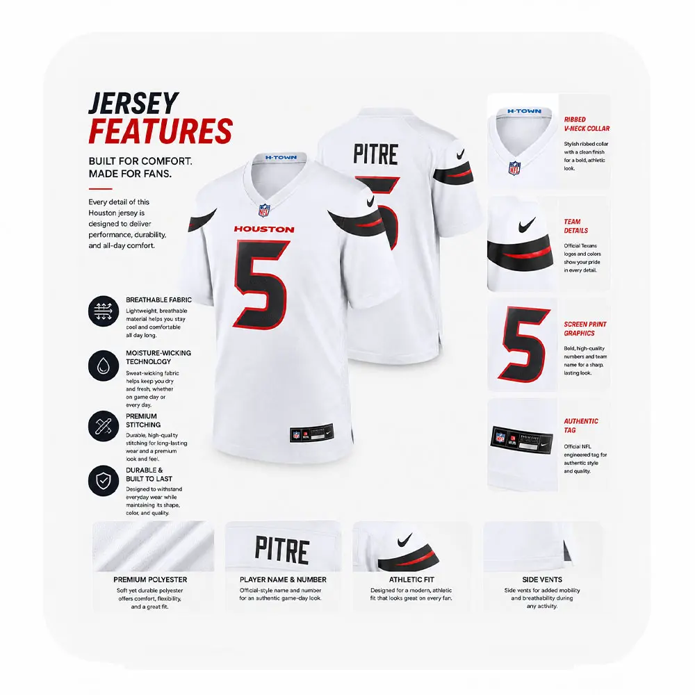 Details For Jalen Pitre Houston Texans White Game Jersey Details For Jalen Pitre Houston Texans White Game Jersey