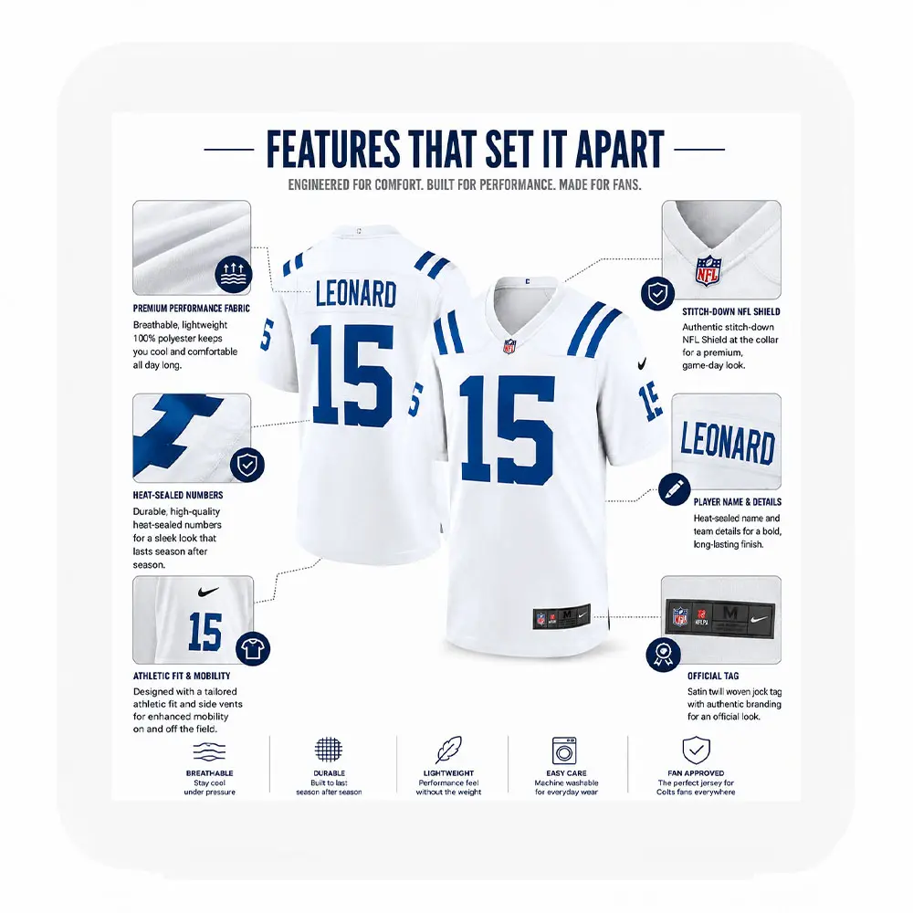 Details For Riley Leonard Indianapolis Colts White Game Jersey Details For Riley Leonard Indianapolis Colts White Game Jersey