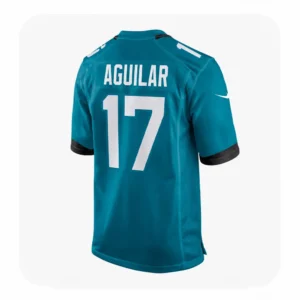 Back View For Joey Aguilar Jacksonville Jaguars Game Teal Jersey