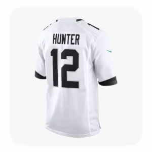 Back View For Travis Hunter Jacksonville Jaguars White Game Jersey