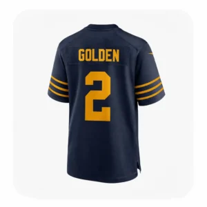 Back View For Matthew Golden Green bay Packers Navy Game Jersey
