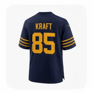 Back View For Tucker Kraft Green Bay Packers Navy Game Jersey